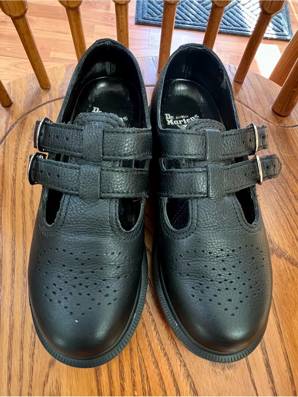 Dr. Martens Black Leather Mary Jane Clogs with Double Straps